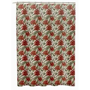 Our Merry Home Christmas Poinsettias‎ Shower Curtain 12 Metal Hooks 72” X 72”